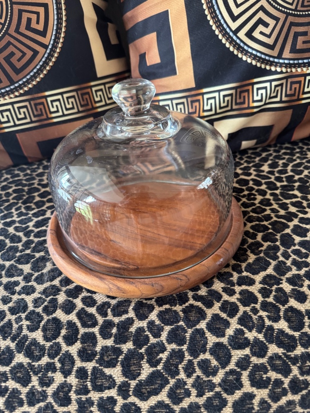 Glass Dome Serving Cloche with Wooden Base - Clear Glass & Brown Wood